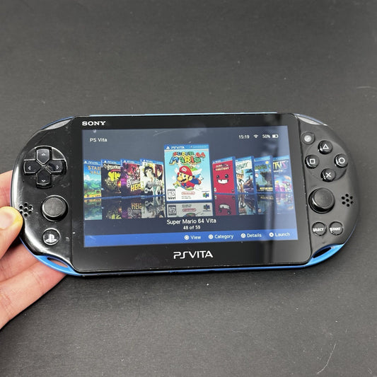 PS Vita Slim (128GB) – 580 Games | Black and Blue